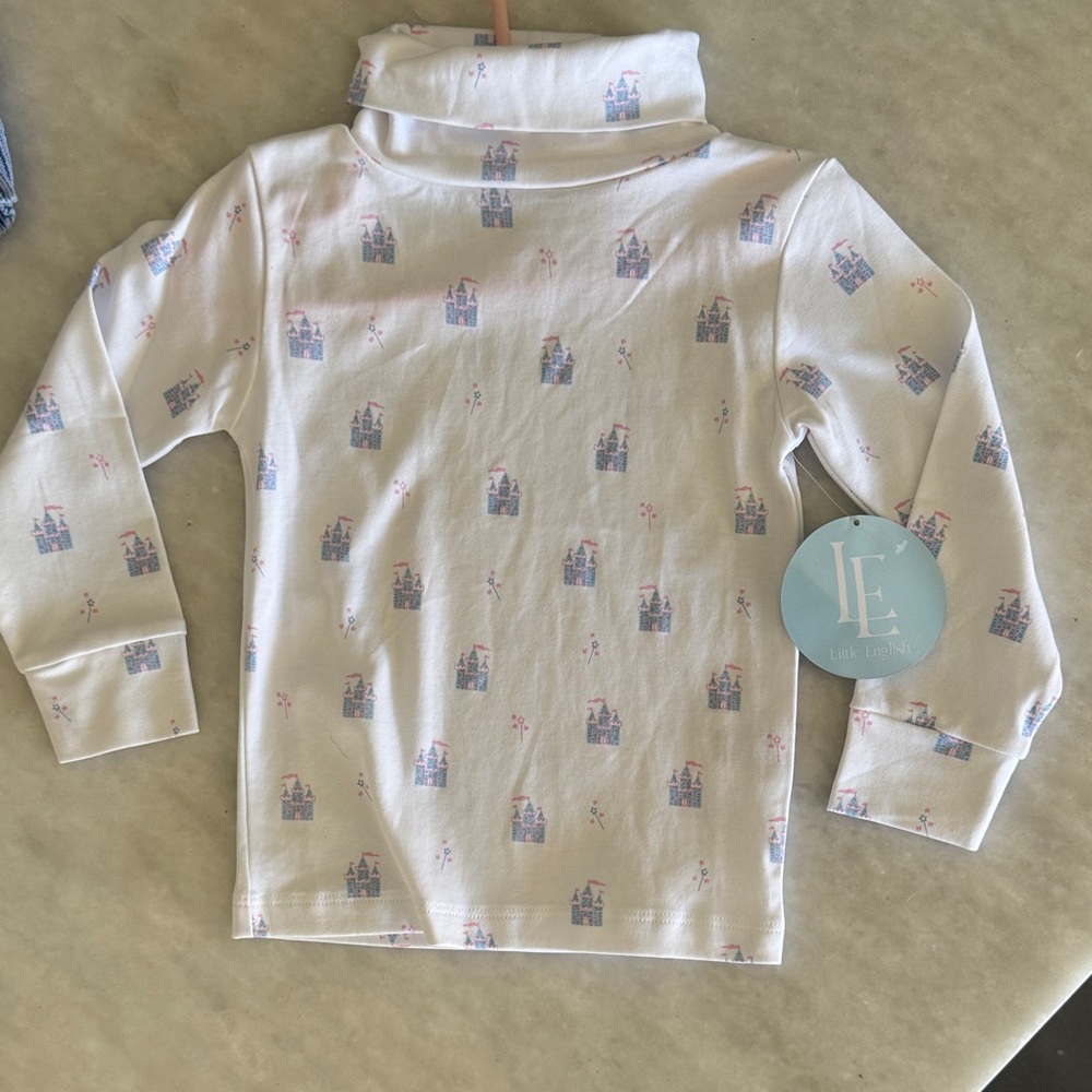 Little English White Long Sleeve Tee with Castle Pattern